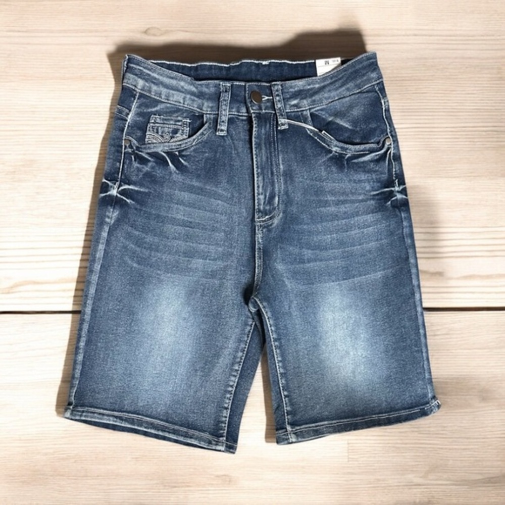 Classic Blue Jean Shorts with Distressed Look